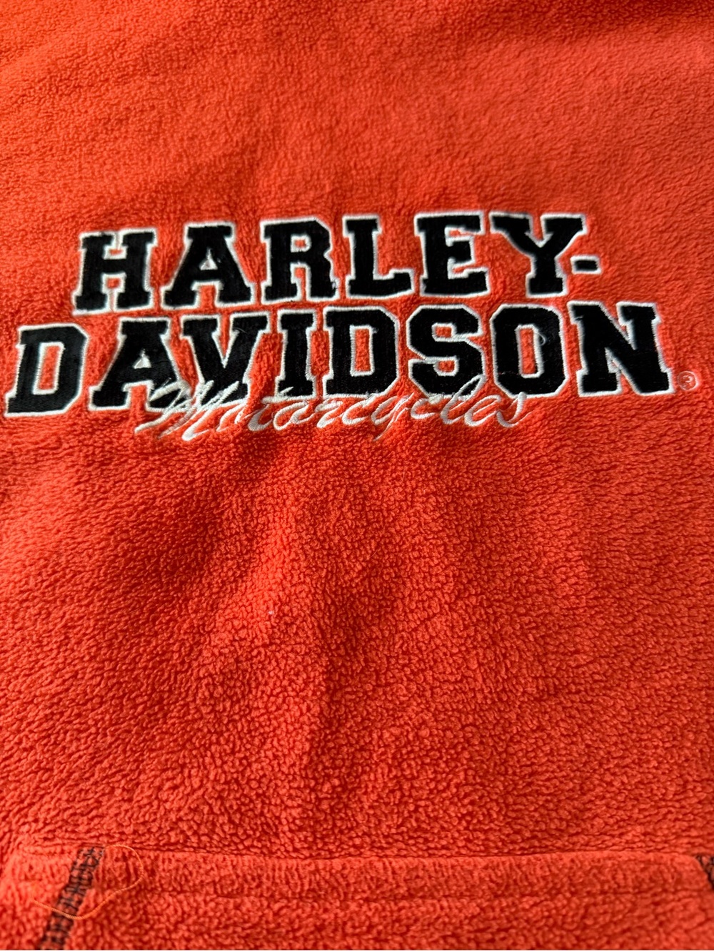 Vintage Harley-Davidson Orange Fleece Pullover Hoodie Youth Large 14/16 Biker - Picture 3 of 9
